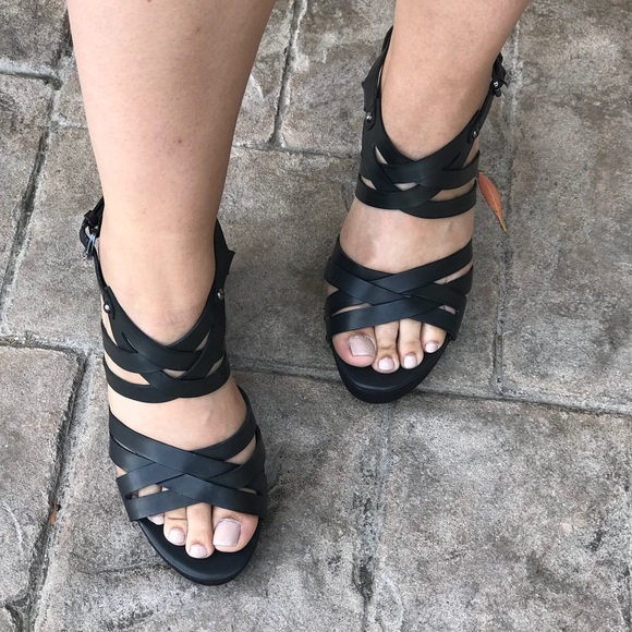 Black Studded Strappy Platform Wedge Sandal - Picture 5 of 6